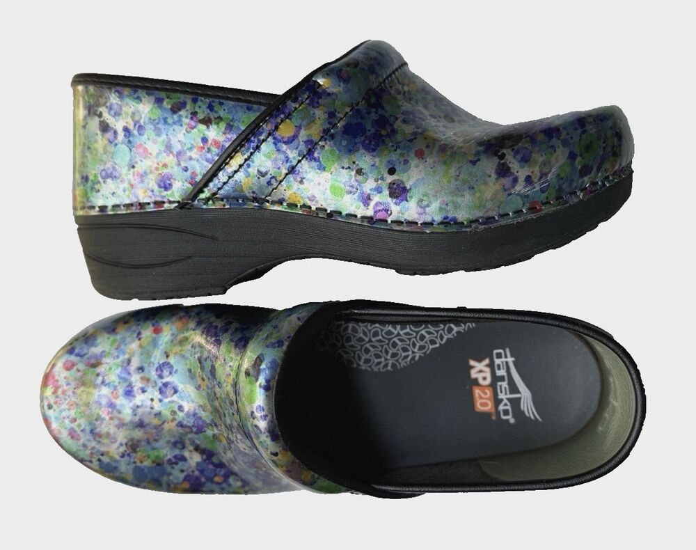 Dansko XP 2.0 Women's Multicolor Watercolor Dots Patent Leather Clogs Sz 9 Nurse - Picture 3 of 16